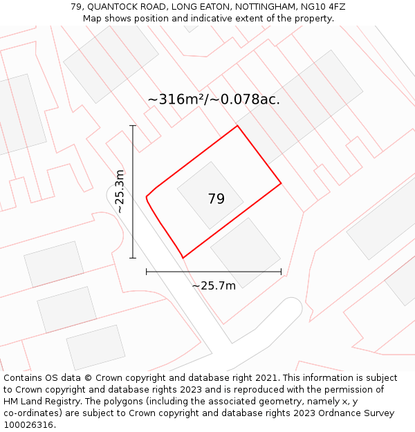 79, QUANTOCK ROAD, LONG EATON, NOTTINGHAM, NG10 4FZ: Plot and title map