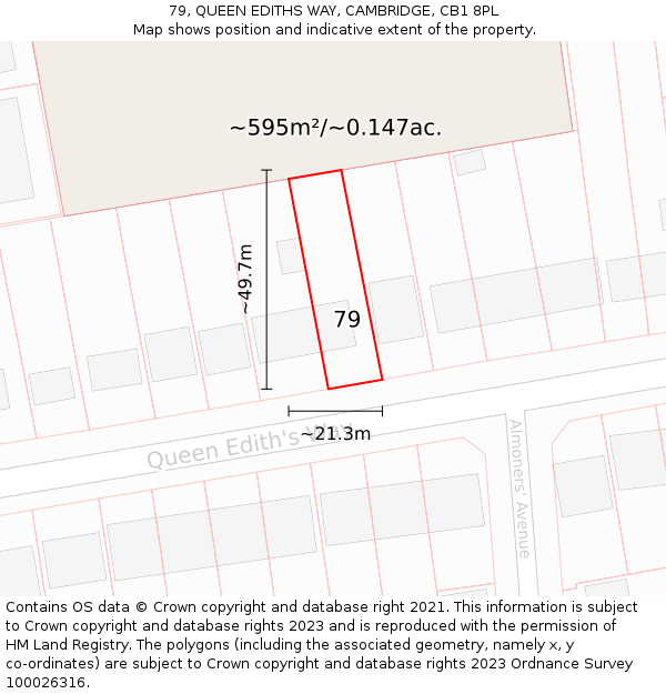 79, QUEEN EDITHS WAY, CAMBRIDGE, CB1 8PL: Plot and title map