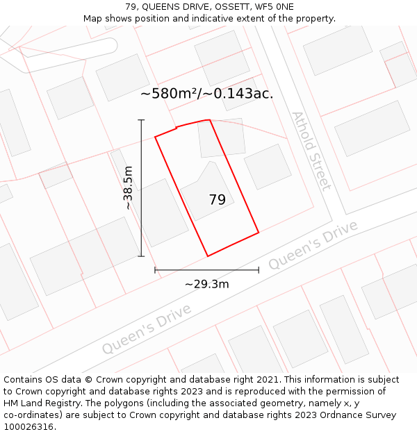79, QUEENS DRIVE, OSSETT, WF5 0NE: Plot and title map