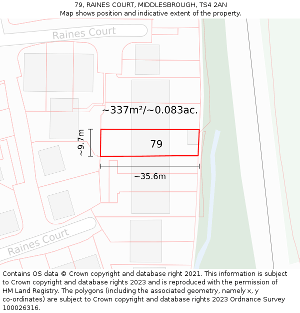 79, RAINES COURT, MIDDLESBROUGH, TS4 2AN: Plot and title map