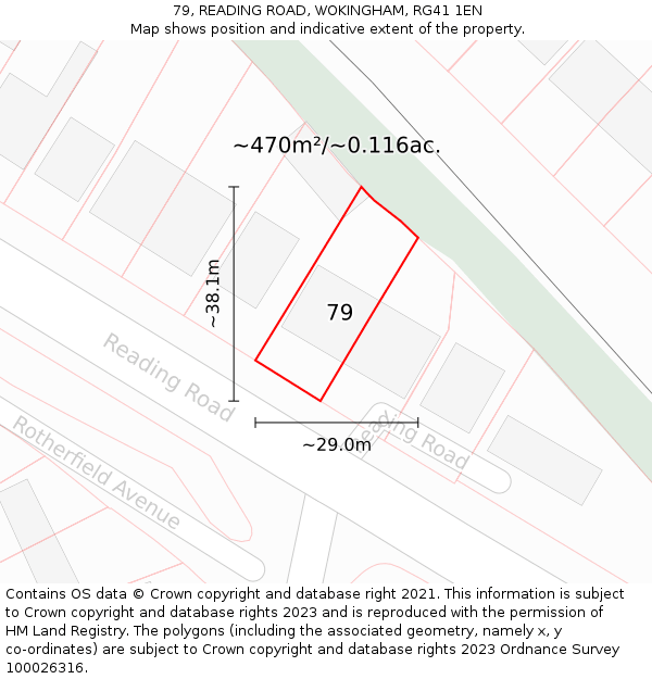 79, READING ROAD, WOKINGHAM, RG41 1EN: Plot and title map
