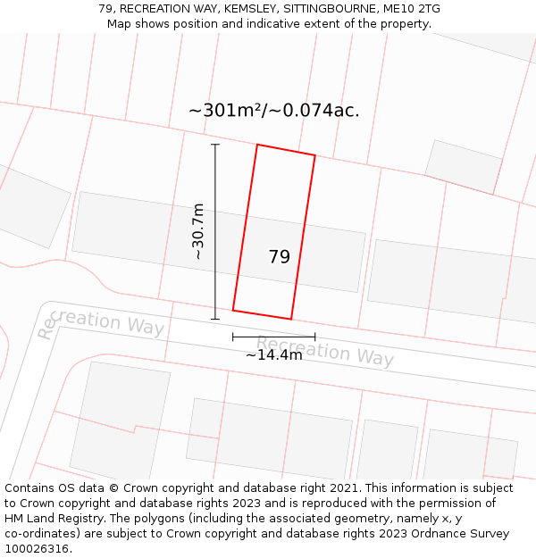 79, RECREATION WAY, KEMSLEY, SITTINGBOURNE, ME10 2TG: Plot and title map