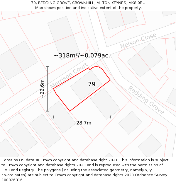 79, REDDING GROVE, CROWNHILL, MILTON KEYNES, MK8 0BU: Plot and title map