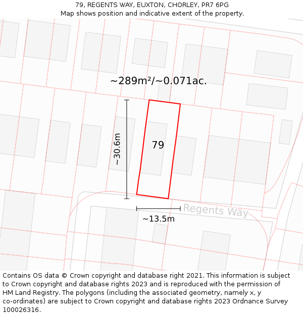 79, REGENTS WAY, EUXTON, CHORLEY, PR7 6PG: Plot and title map