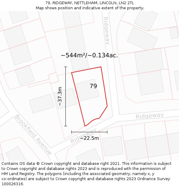 79, RIDGEWAY, NETTLEHAM, LINCOLN, LN2 2TL: Plot and title map