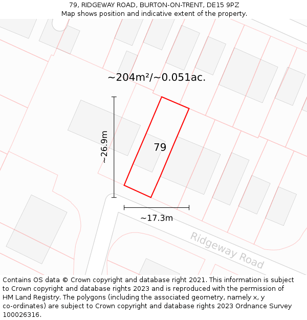 79, RIDGEWAY ROAD, BURTON-ON-TRENT, DE15 9PZ: Plot and title map