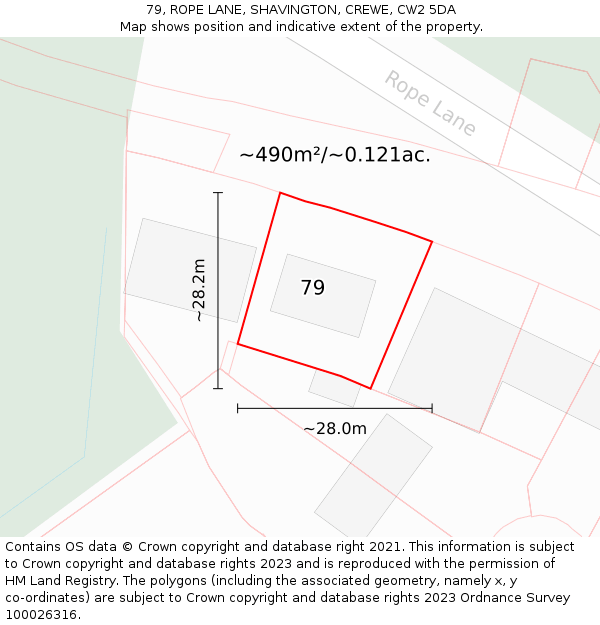 79, ROPE LANE, SHAVINGTON, CREWE, CW2 5DA: Plot and title map