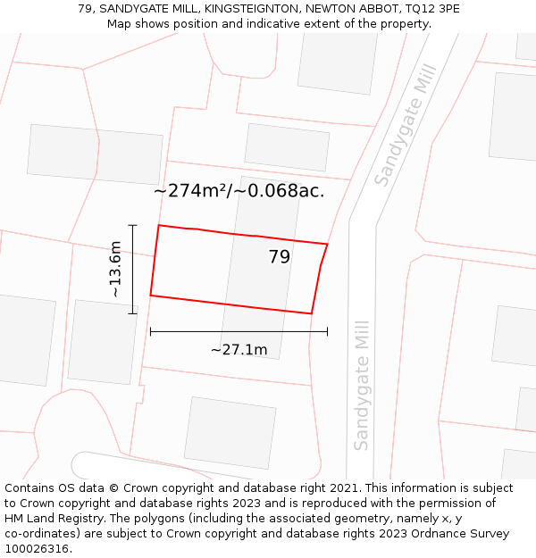 79, SANDYGATE MILL, KINGSTEIGNTON, NEWTON ABBOT, TQ12 3PE: Plot and title map