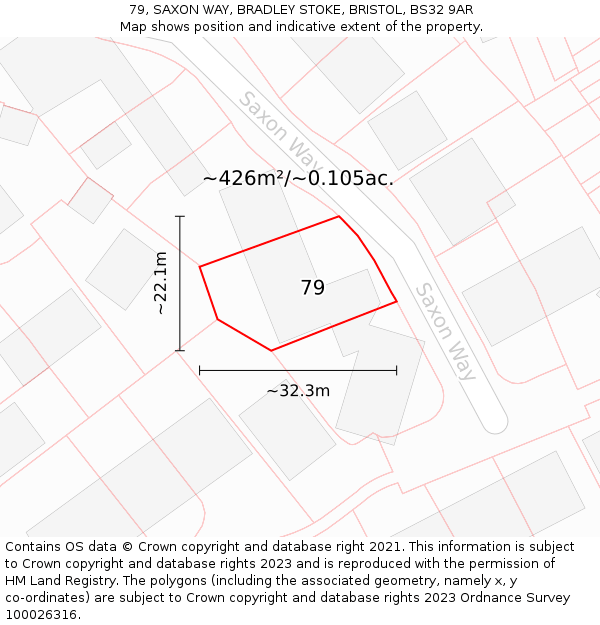 79, SAXON WAY, BRADLEY STOKE, BRISTOL, BS32 9AR: Plot and title map