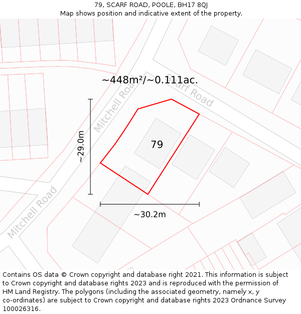 79, SCARF ROAD, POOLE, BH17 8QJ: Plot and title map