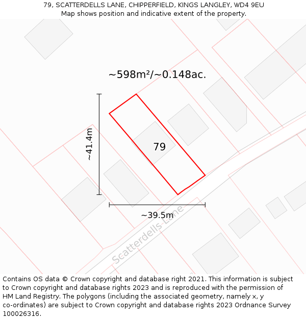 79, SCATTERDELLS LANE, CHIPPERFIELD, KINGS LANGLEY, WD4 9EU: Plot and title map