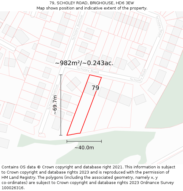 79, SCHOLEY ROAD, BRIGHOUSE, HD6 3EW: Plot and title map