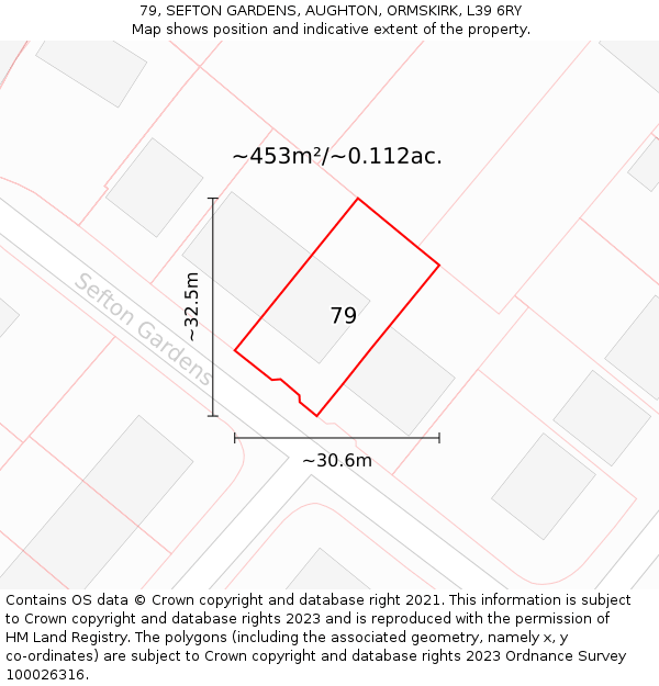 79, SEFTON GARDENS, AUGHTON, ORMSKIRK, L39 6RY: Plot and title map