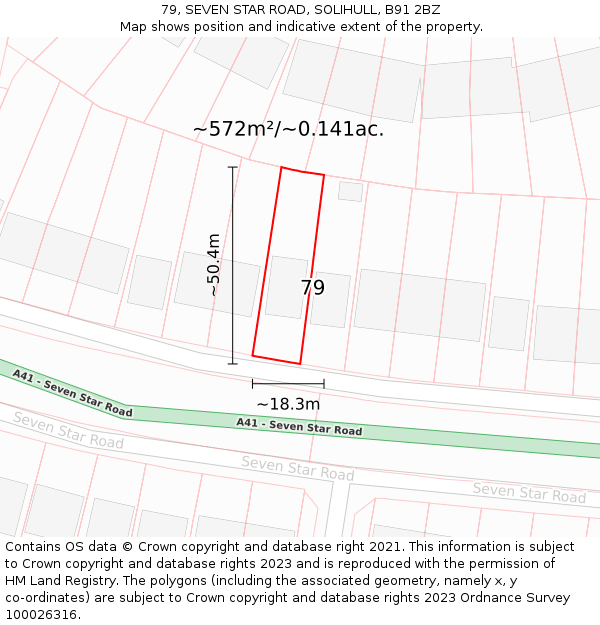 79, SEVEN STAR ROAD, SOLIHULL, B91 2BZ: Plot and title map
