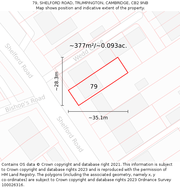 79, SHELFORD ROAD, TRUMPINGTON, CAMBRIDGE, CB2 9NB: Plot and title map