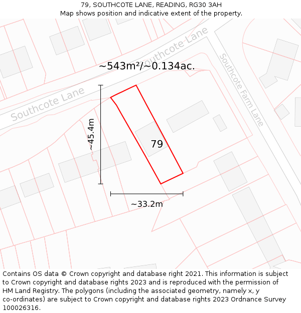 79, SOUTHCOTE LANE, READING, RG30 3AH: Plot and title map