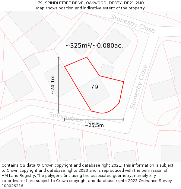 79, SPINDLETREE DRIVE, OAKWOOD, DERBY, DE21 2NQ: Plot and title map