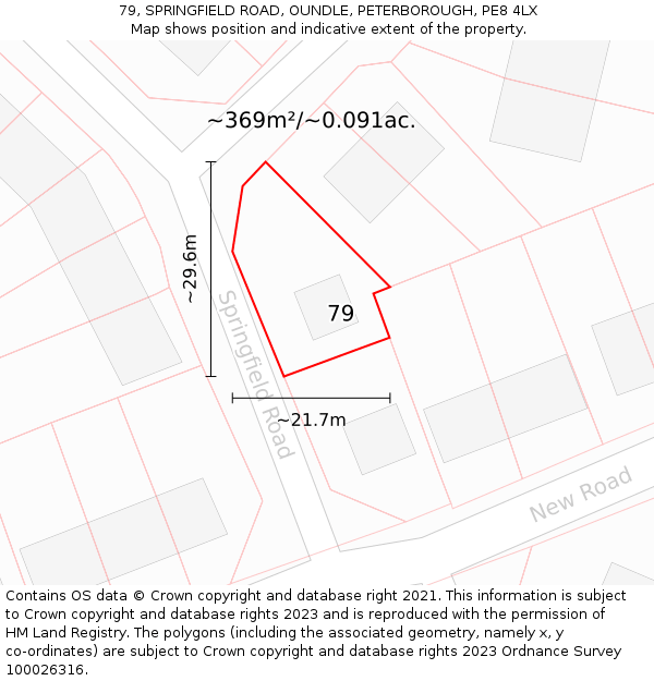 79, SPRINGFIELD ROAD, OUNDLE, PETERBOROUGH, PE8 4LX: Plot and title map