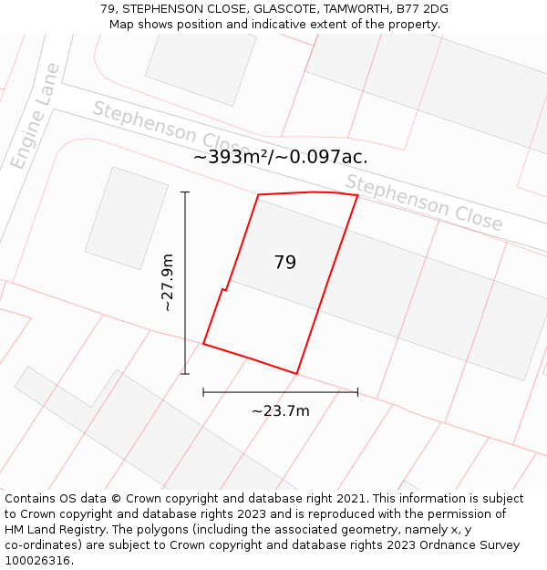 79, STEPHENSON CLOSE, GLASCOTE, TAMWORTH, B77 2DG: Plot and title map