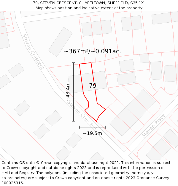 79, STEVEN CRESCENT, CHAPELTOWN, SHEFFIELD, S35 1XL: Plot and title map