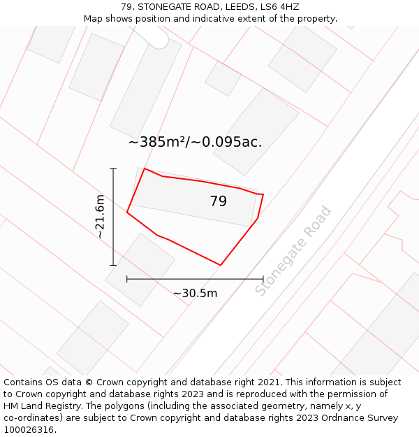 79, STONEGATE ROAD, LEEDS, LS6 4HZ: Plot and title map