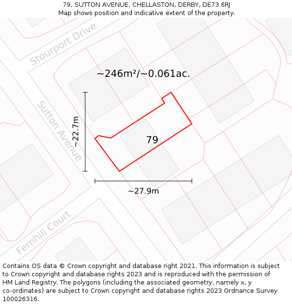 79, SUTTON AVENUE, CHELLASTON, DERBY, DE73 6RJ: Plot and title map