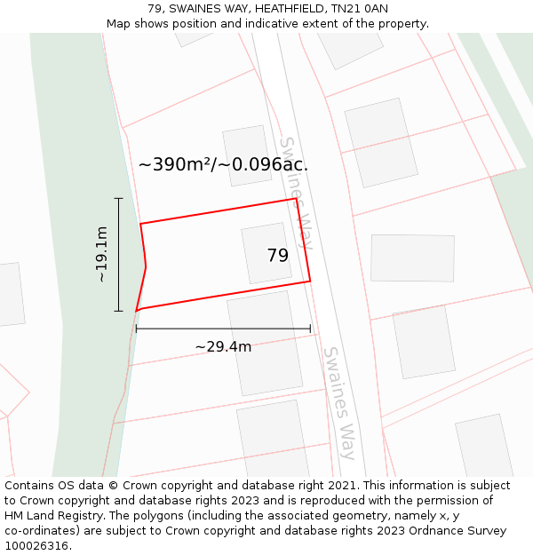 79, SWAINES WAY, HEATHFIELD, TN21 0AN: Plot and title map