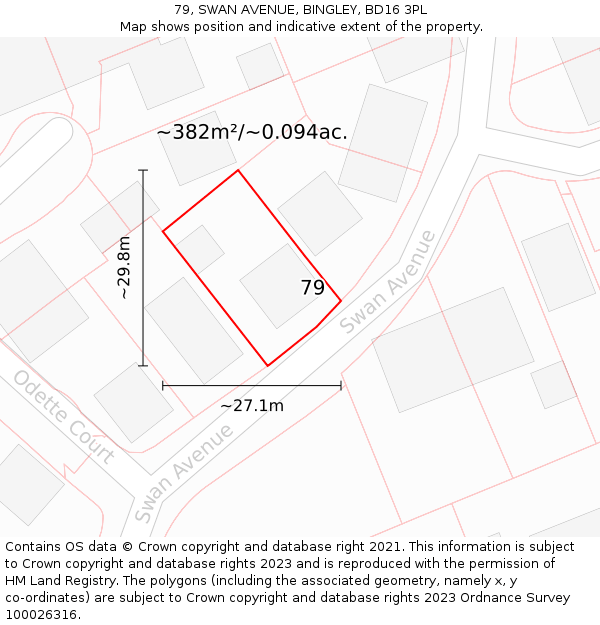 79, SWAN AVENUE, BINGLEY, BD16 3PL: Plot and title map