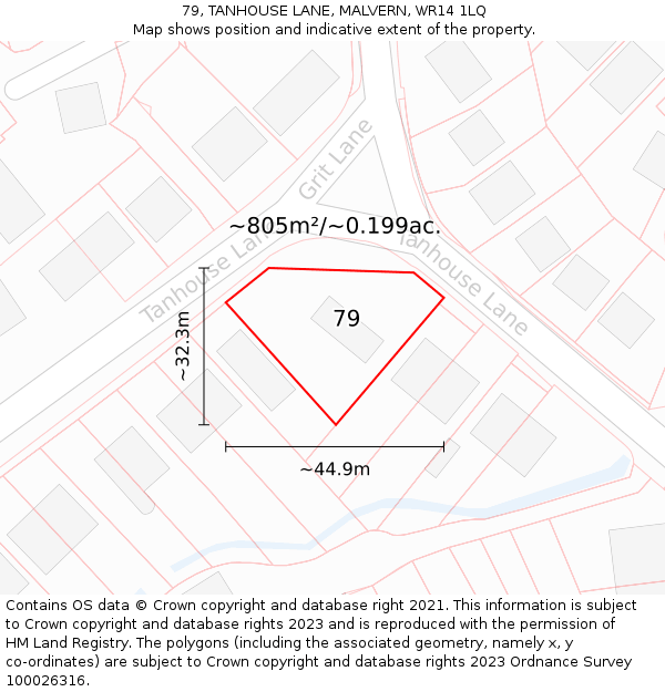 79, TANHOUSE LANE, MALVERN, WR14 1LQ: Plot and title map