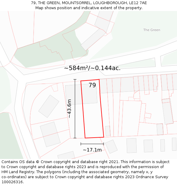 79, THE GREEN, MOUNTSORREL, LOUGHBOROUGH, LE12 7AE: Plot and title map