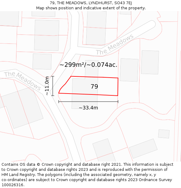 79, THE MEADOWS, LYNDHURST, SO43 7EJ: Plot and title map