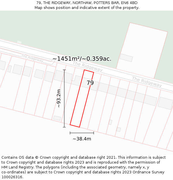 79, THE RIDGEWAY, NORTHAW, POTTERS BAR, EN6 4BD: Plot and title map