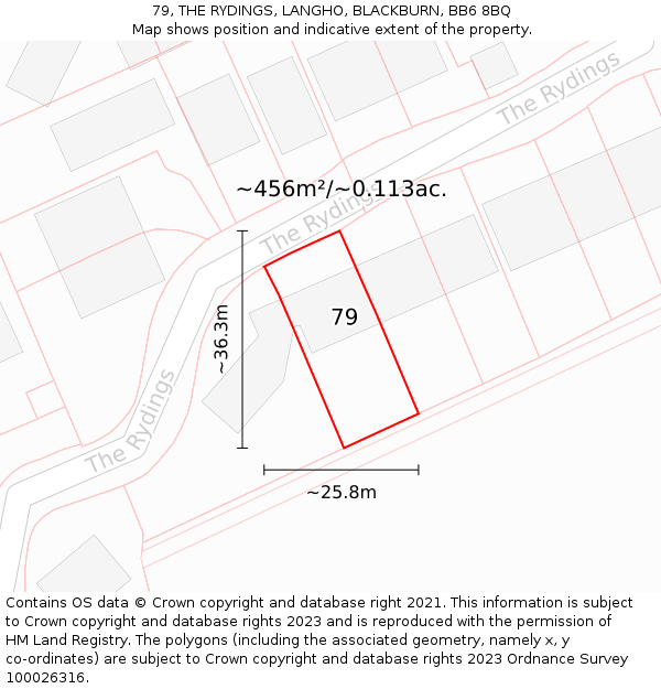 79, THE RYDINGS, LANGHO, BLACKBURN, BB6 8BQ: Plot and title map