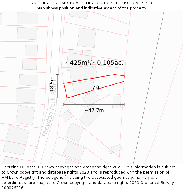 79, THEYDON PARK ROAD, THEYDON BOIS, EPPING, CM16 7LR: Plot and title map
