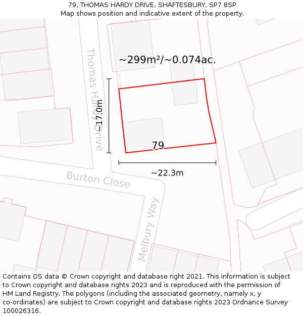 79, THOMAS HARDY DRIVE, SHAFTESBURY, SP7 8SP: Plot and title map