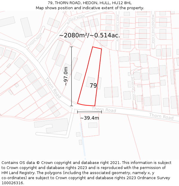 79, THORN ROAD, HEDON, HULL, HU12 8HL: Plot and title map