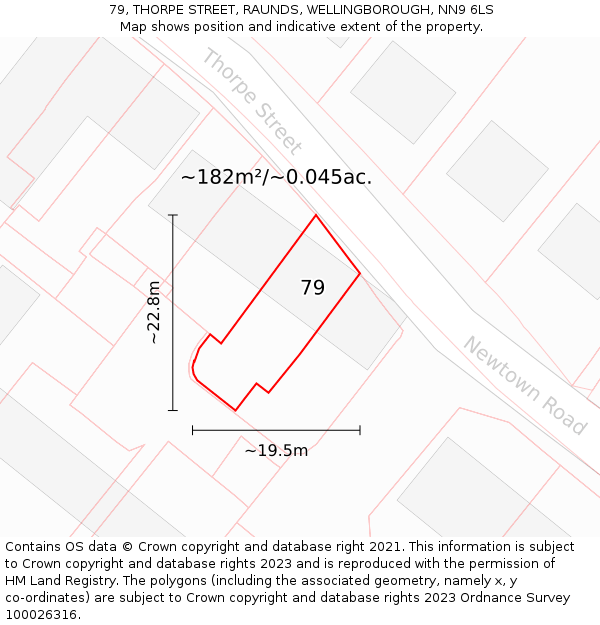 79, THORPE STREET, RAUNDS, WELLINGBOROUGH, NN9 6LS: Plot and title map