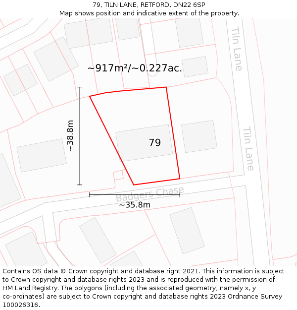 79, TILN LANE, RETFORD, DN22 6SP: Plot and title map