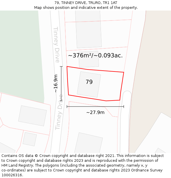 79, TINNEY DRIVE, TRURO, TR1 1AT: Plot and title map