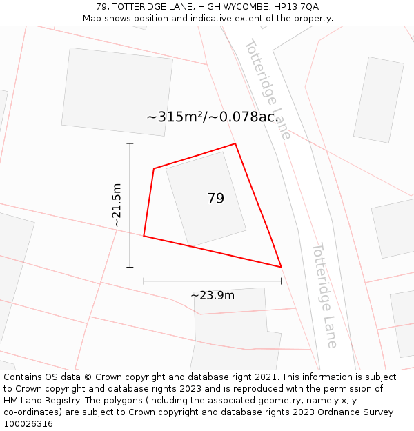 79, TOTTERIDGE LANE, HIGH WYCOMBE, HP13 7QA: Plot and title map
