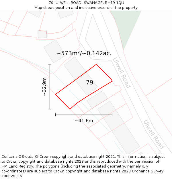 79, ULWELL ROAD, SWANAGE, BH19 1QU: Plot and title map