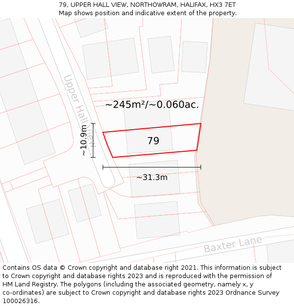 79, UPPER HALL VIEW, NORTHOWRAM, HALIFAX, HX3 7ET: Plot and title map