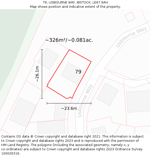 79, USBOURNE WAY, IBSTOCK, LE67 6AH: Plot and title map