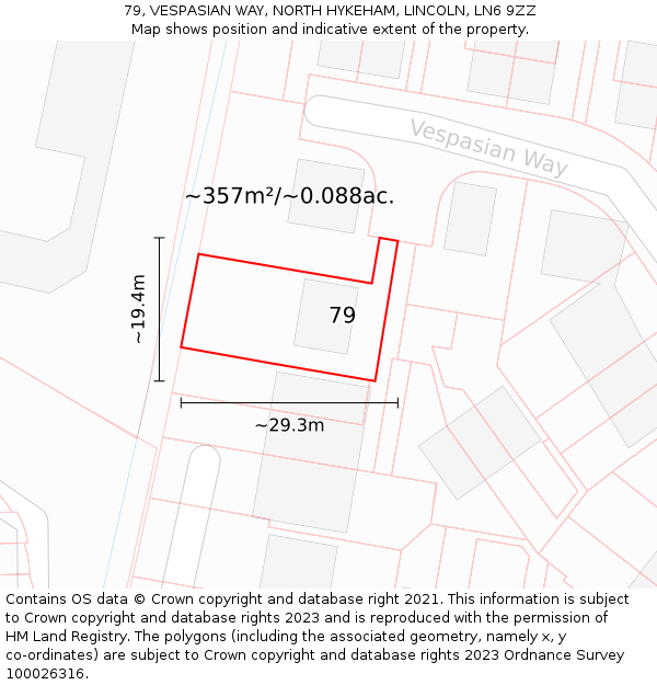 79, VESPASIAN WAY, NORTH HYKEHAM, LINCOLN, LN6 9ZZ: Plot and title map