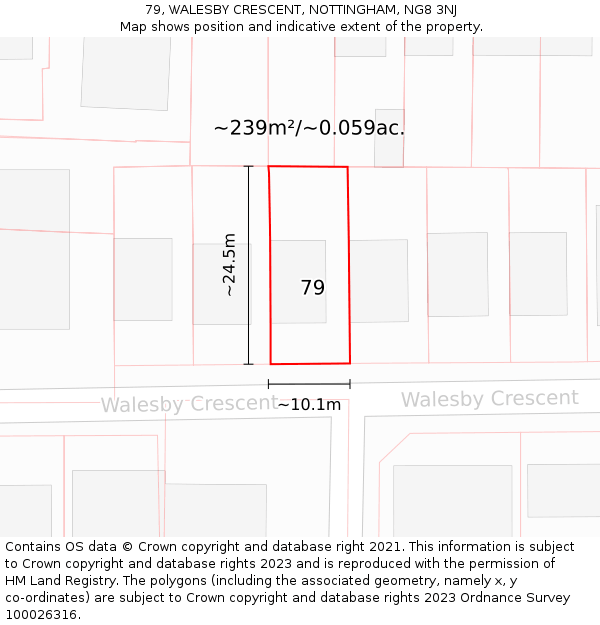 79, WALESBY CRESCENT, NOTTINGHAM, NG8 3NJ: Plot and title map