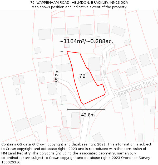 79, WAPPENHAM ROAD, HELMDON, BRACKLEY, NN13 5QA: Plot and title map
