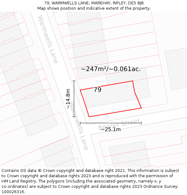 79, WARMWELLS LANE, MAREHAY, RIPLEY, DE5 8JB: Plot and title map