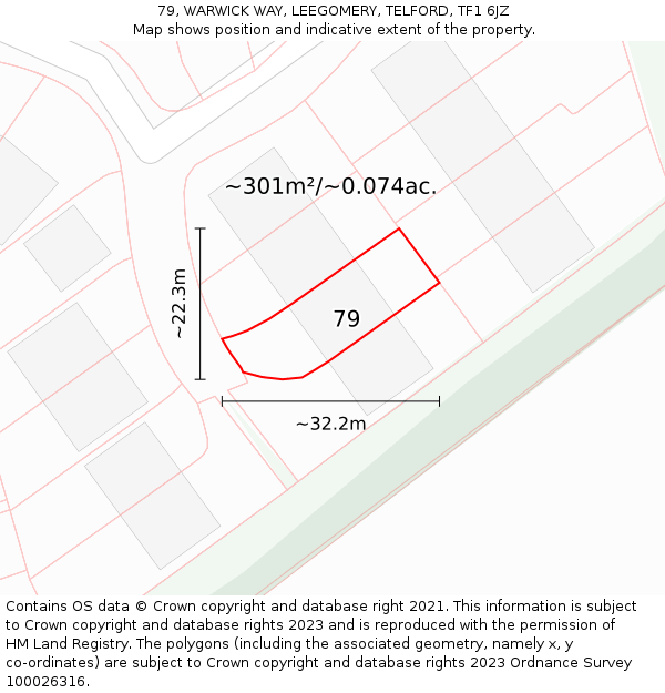 79, WARWICK WAY, LEEGOMERY, TELFORD, TF1 6JZ: Plot and title map