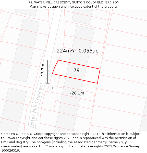 79, WATER MILL CRESCENT, SUTTON COLDFIELD, B76 2QN: Plot and title map