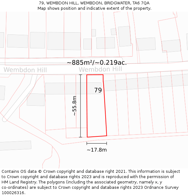 79, WEMBDON HILL, WEMBDON, BRIDGWATER, TA6 7QA: Plot and title map